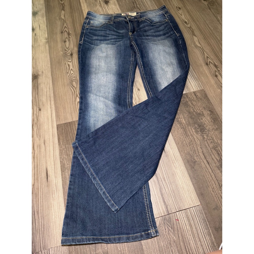 LEI Sophia Hipster Flare Jeans Womens 9 Regular Blue Denim Low Rise Y2K Stretch